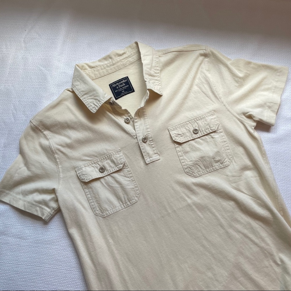 A&F Mens Off-White Pocket Short-Sleeve Polo XS